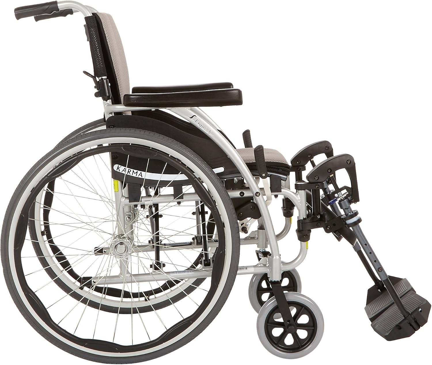 Karman 25 lbs Ergonomic Wheelchair with Removable Footrest 18" Silver