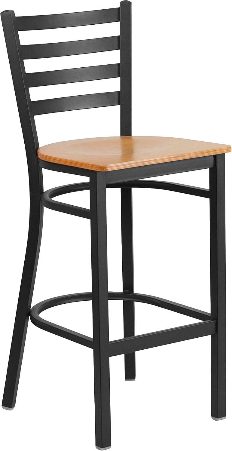 Flash Furniture Hercules Series Ladder Back Metal Restaurant Barstool, Modern Upholstered Armless Bar Height Chair for Restaurants and Kitchens, Black | Vinyl Upholstery, Durable Construction, Commercial Use