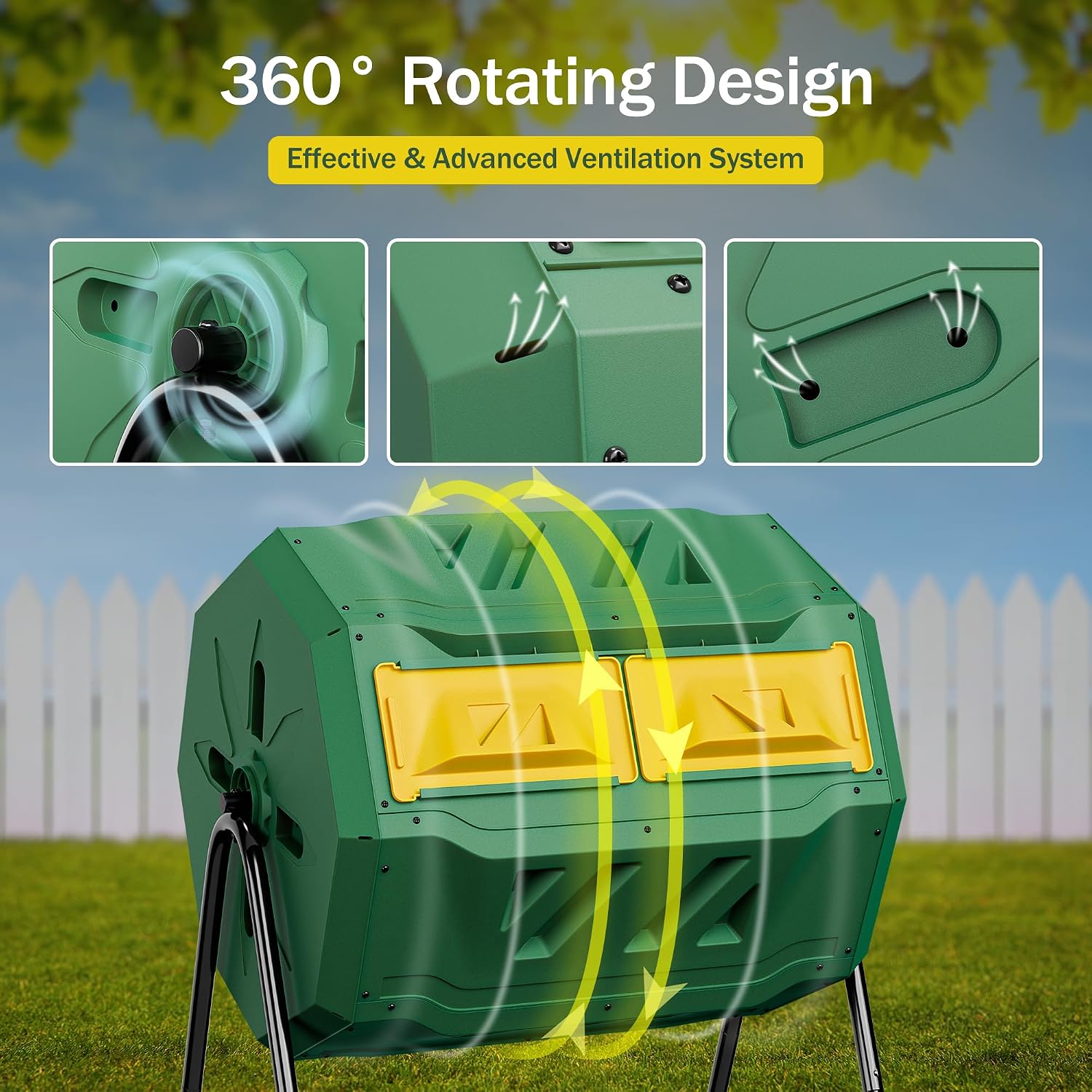 SUPER DEAL Outdoor Compost Tumbler, 43 Gallon Dual Chamber BPA Free Large Compost Bin 360° Rotating Tumbling Composter for Garden Yard, Black