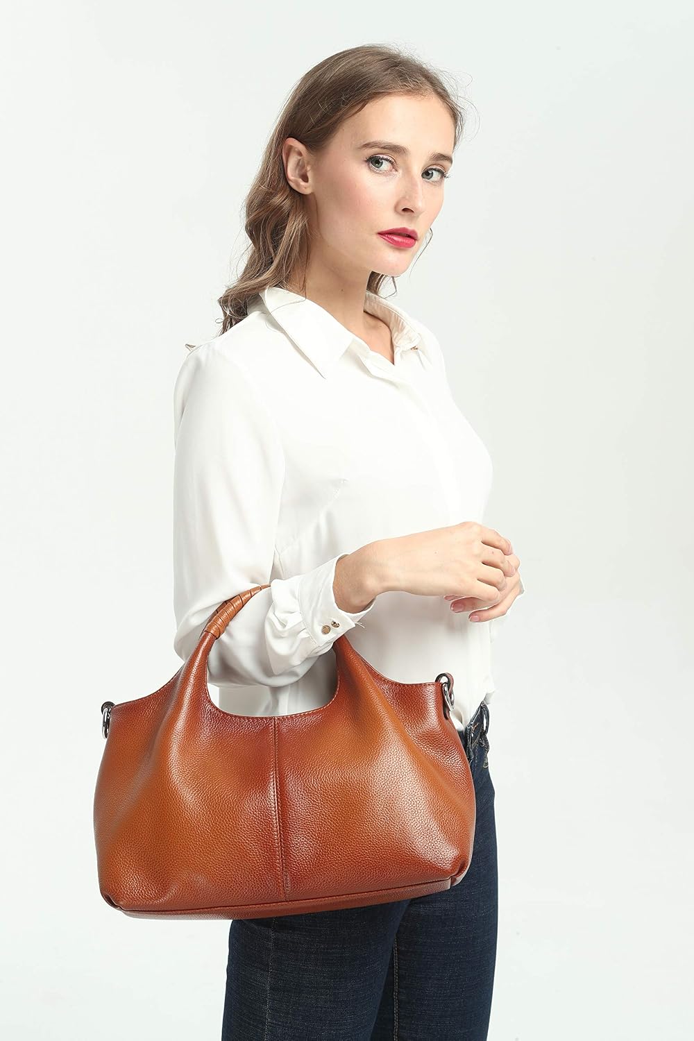 Iswee Leather Satchel Women Purse and Handbag Crossbody Shoulder Bag Hobo | Genuine Cowhide Leather Tote Top Handle Bag Soft & Durable Medium Size Bags with Detachable Multiple Pocketbooks Trendy