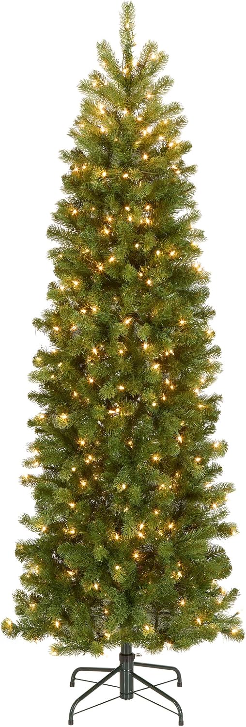 National Tree Company 7.5ft Pre-Lit Downswept Douglas Fir Christmas Tree | Slim, 350 Clear Lights, 796 Tips, Includes Stand, Green