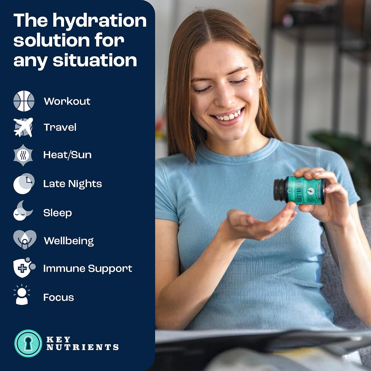 KEY NUTRIENTS Sugar Free Electrolyte Tablets, Hydration Pills, 200 Capsules