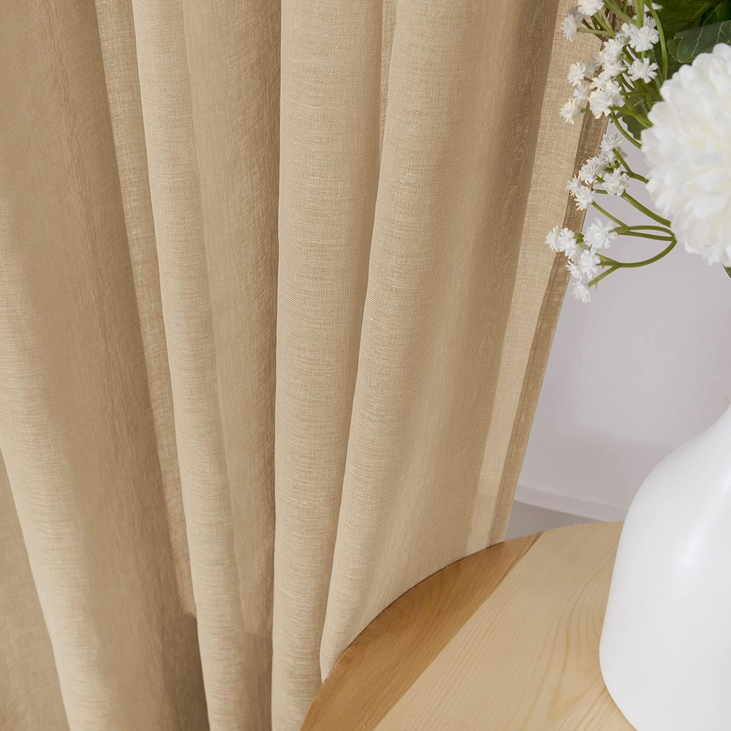Tollpiz Sheer Curtain Linen Textured Living Room Curtains Sheer Light Filtering Rod Pocket Voile Curtain for Bedroom, 54 x 72 inches Long, White
