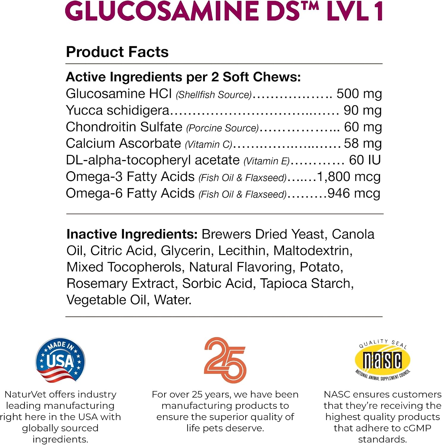 NaturVet – Glucosamine DS Plus - Level 2 Moderate Care – Supports Healthy Hip & Joint Function – Enhanced with Glucosamine, MSM & Chondroitin – for Dogs & Cats–70 Soft Chews