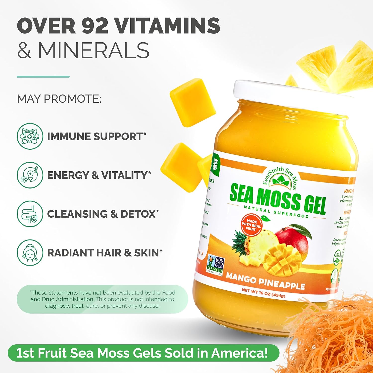 EverSmith Organics Wildcrafted Irish Sea Moss Gel, Mango Pineapple, 1 Jar