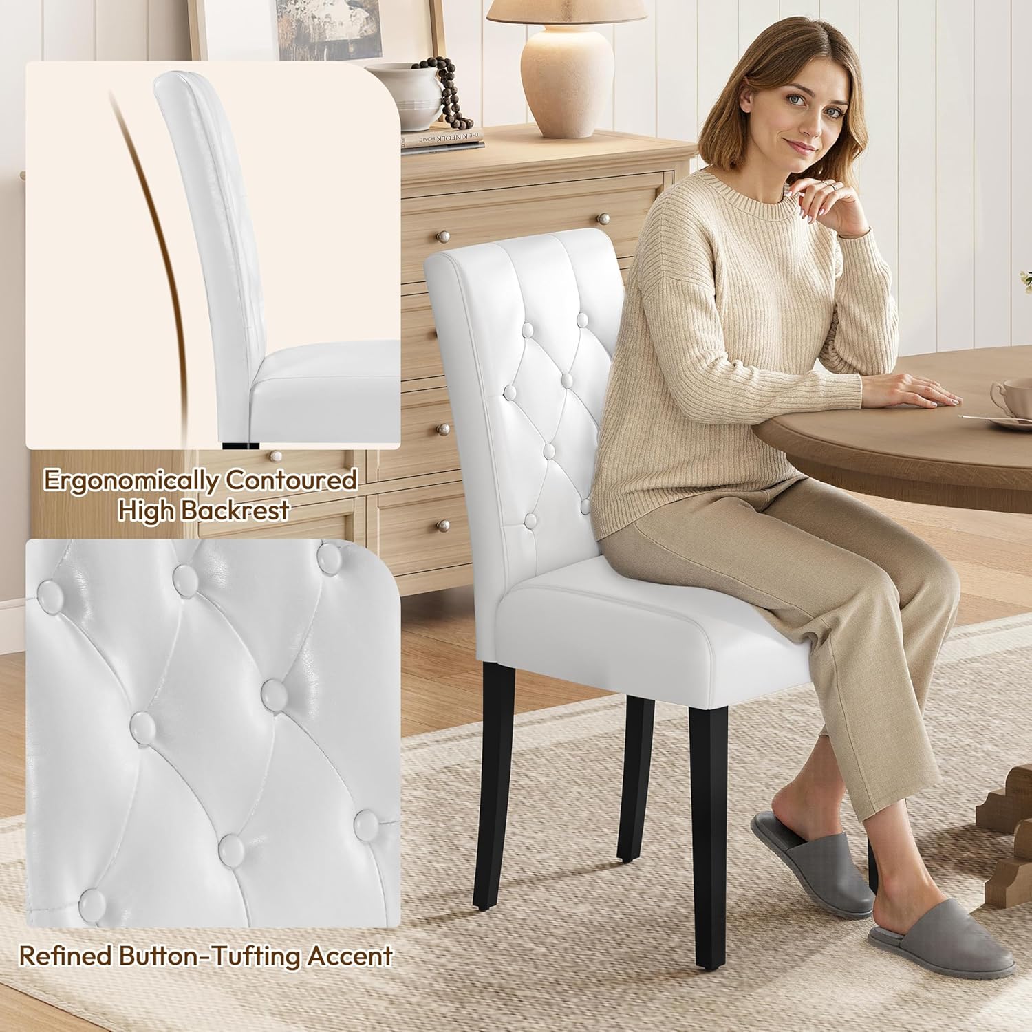 Yaheetech Dining Chairs Set of 2 Button Tufted Kitchen Chairs Brown