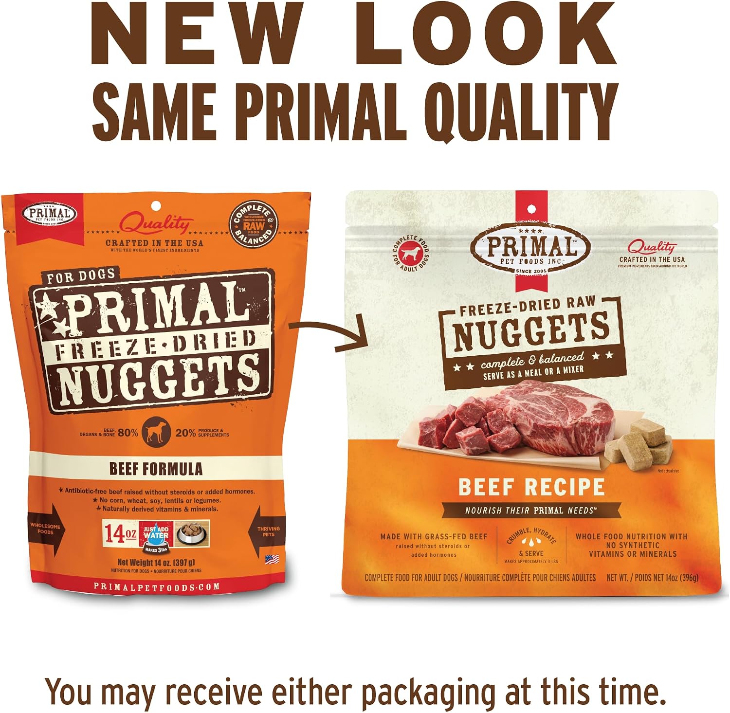 Primal Freeze Dried Raw Dog Food Nuggets, Beef, 14 oz | Complete & Balanced Nutrition, Meal, Topper or Treat, Grain-Free, High Protein, No Synthetic Vitamins & Minerals