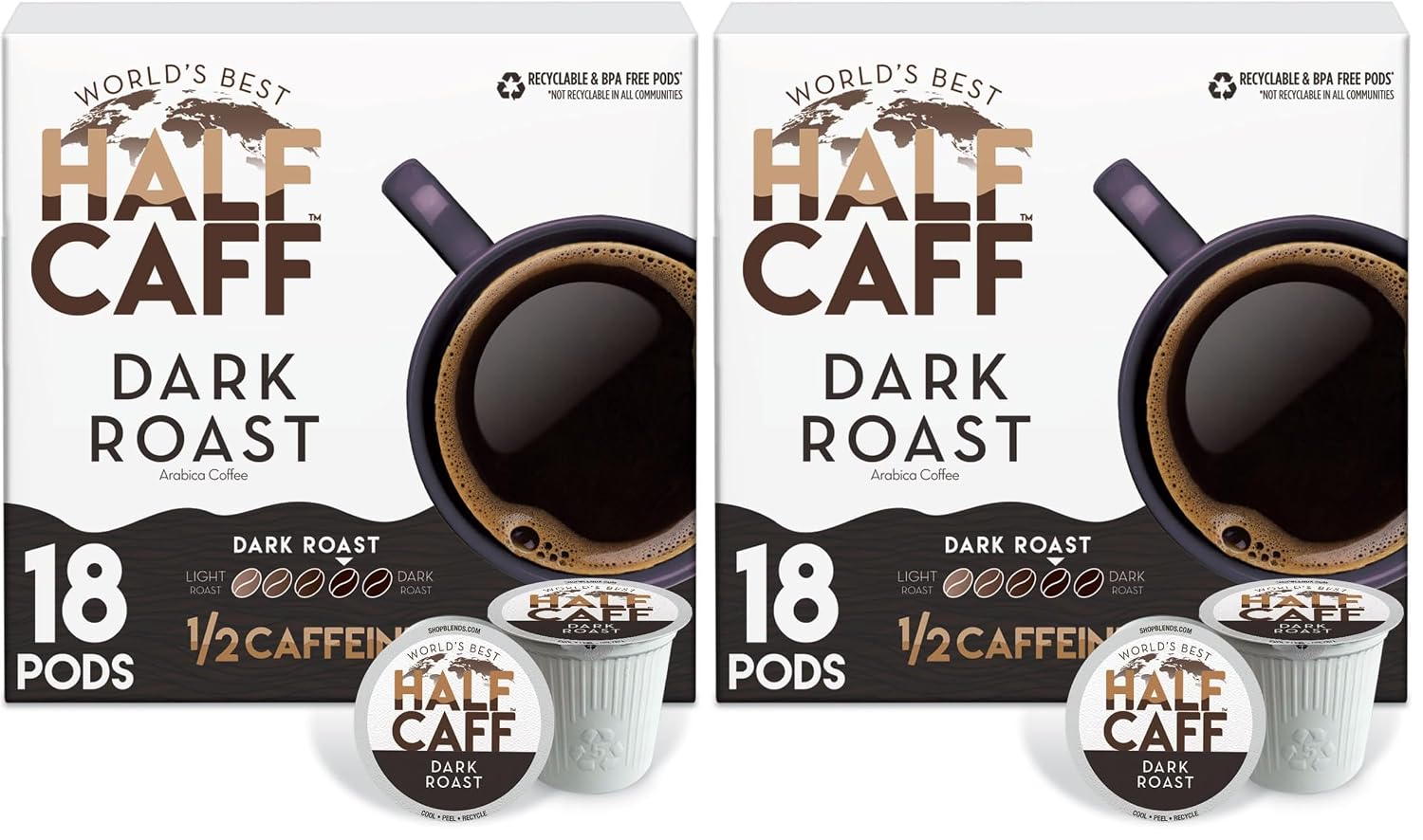 World's Best Half Caff Dark Roast Coffee Pods 100ct Keurig Compatible | 100% Arabica Coffee Single Serve Capsules & Pods Compatible with Keurig K-Cup Coffee Makers