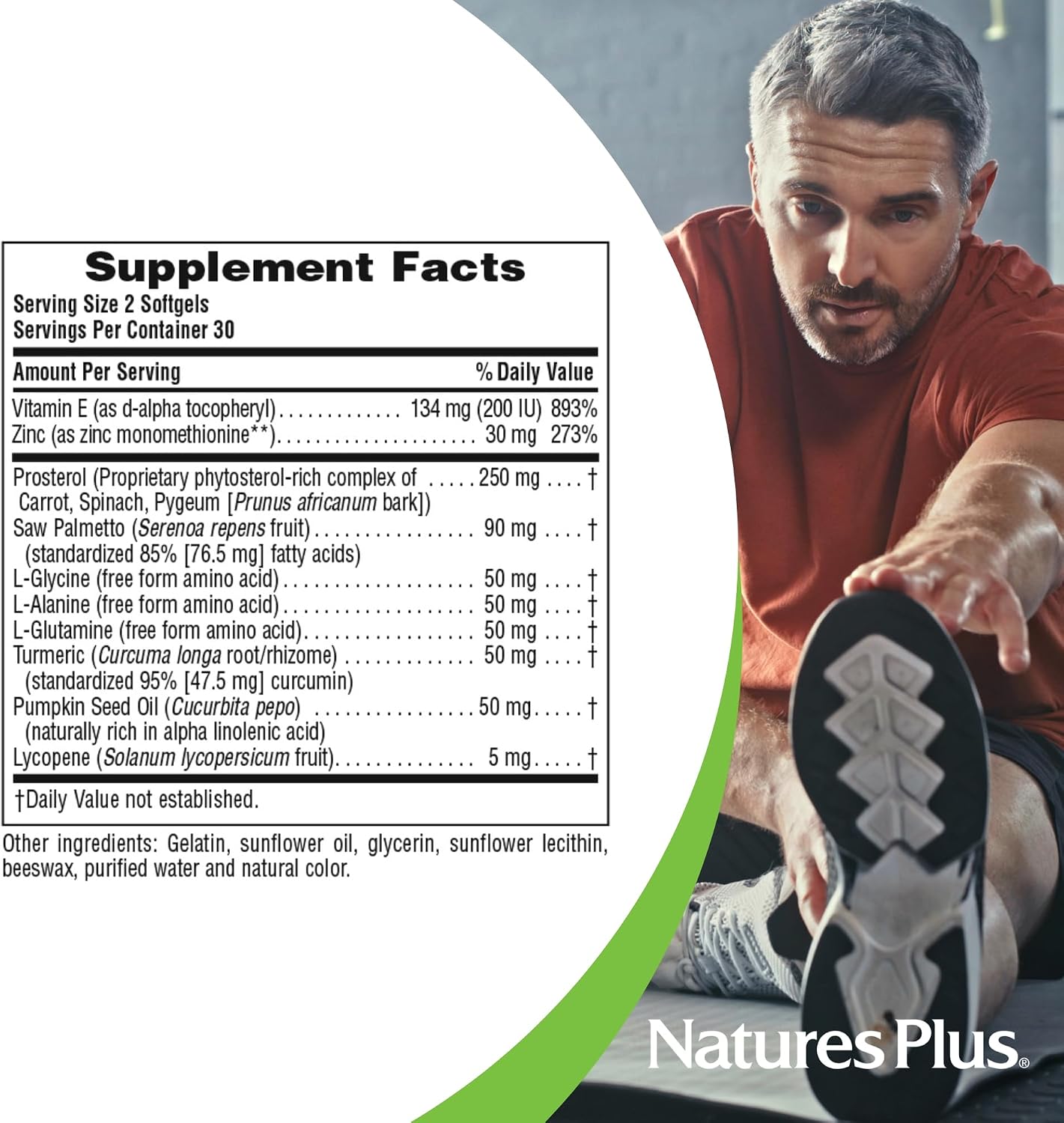 NaturesPlus Herbal Actives ProstActin - 200 iu Vitamin E, 60 Softgels - Healthy Gland Support, with Saw Palmetto