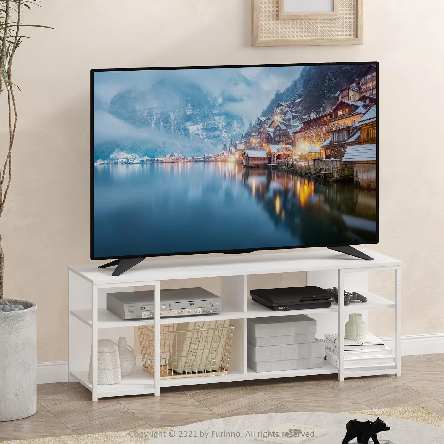Furinno Fowler Multipurpose TV Stand Bookshelves, French Oak Grey