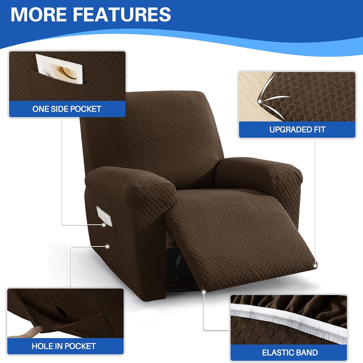 MAXIJIN Latest Recliner Slipcovers for Living Room 4 Pieces Stretch Jacquard Recliner Chair Cover Soft Fitted Recliner Protector with Elastic Bottom