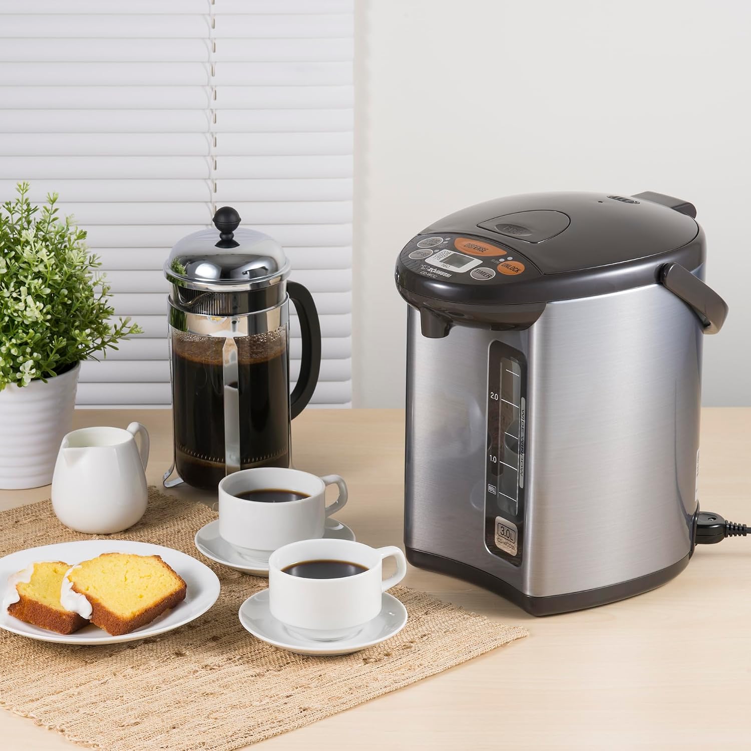 Zojirushi Micom Water Boiler and Warmer (135 oz. / 4L, Silver) | Four heat settings, Quick Temp mode, energy-saving operation