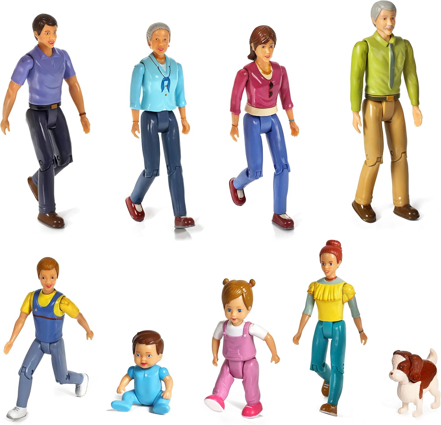 Beverly Hills Doll Collection Sweet Lil Family Friends Figures - New Addition Set of 9 Dollhouse People - Grandma, Grandpa, Mom, Dad, Sister, Brother