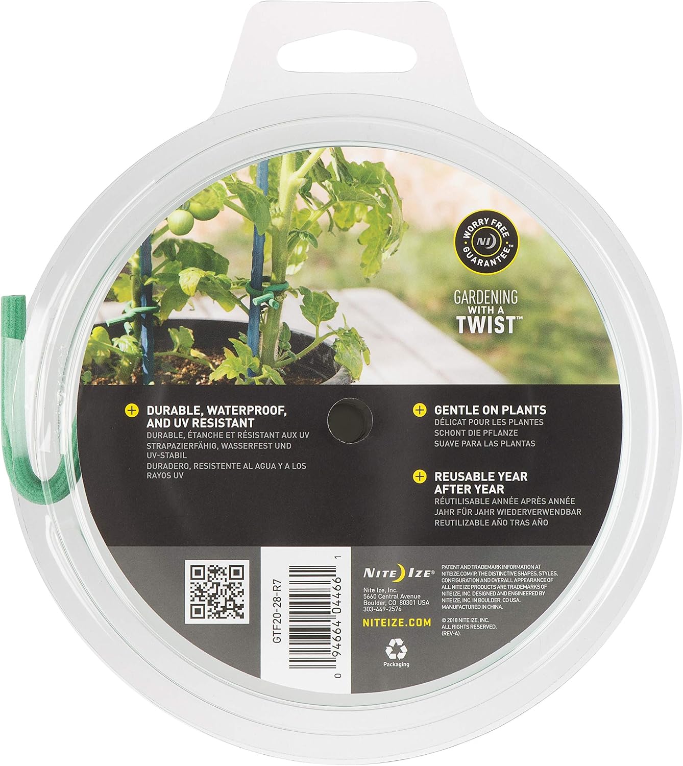 Nite Ize Original Reusable Foam Twist Tie, Cut to Size, 20 Foot Spool, Green, Gentle on Plants, UV Resistant, Waterproof, Made in USA