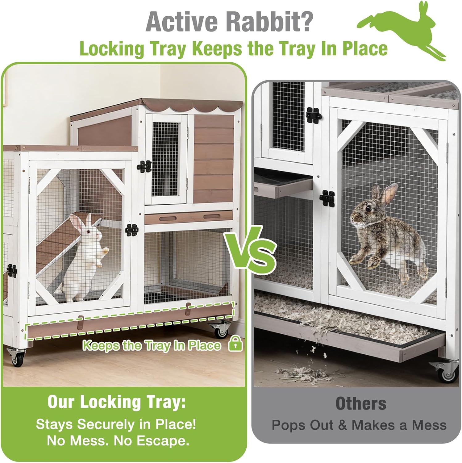 Indoor Rabbit Bunny Hutch Outdoor, Guinea Pig Cages with Removable Bottom Wire Netting - Easy Clean