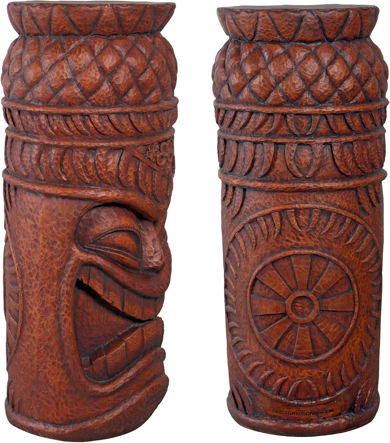 Design Toscano Grand Tiki Face Kanaloa Teeth Indoor/Outdoor Side Table Statue, Patio, Bar, Den, 20 inch tall, Cast Stone Resin, Woodtone Finish