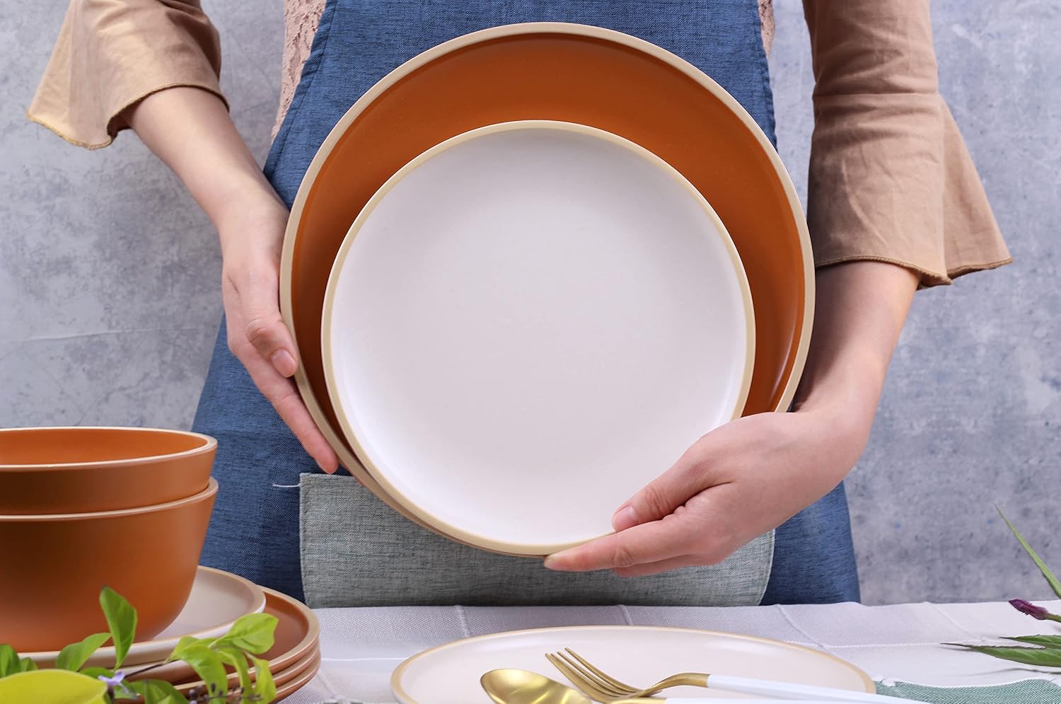 Melamine Dinnerware Sets, Plates and Bowls Sets 12 Pcs, Melamine Plates, Dish Set for 4, Unbreakable Dinnerware Set for Party, BPA Free
