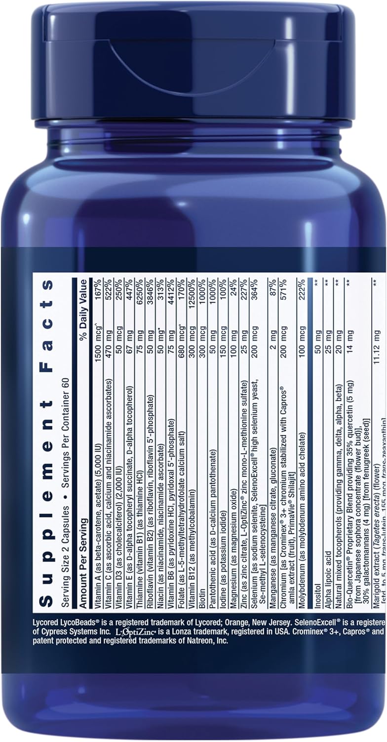 Life Extension Two-Per-Day Multivitamin, Vitamins B, C, D, zinc, Packed with Over 25 Vitamins, Minerals & extracts, Two-Month Supply, Non-GMO, Gluten-Free, 120 Capsules