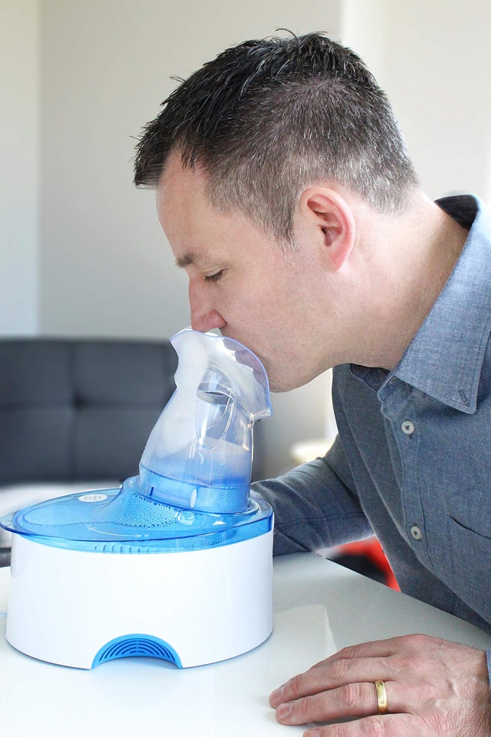 Crane Steam Inhaler & Warm Mist Humidifier, 0.5 Gallon, Humidifier FSA Eligible, Blue & White, Ideal Humidifiers for Bedroom, Sinus Inhaler