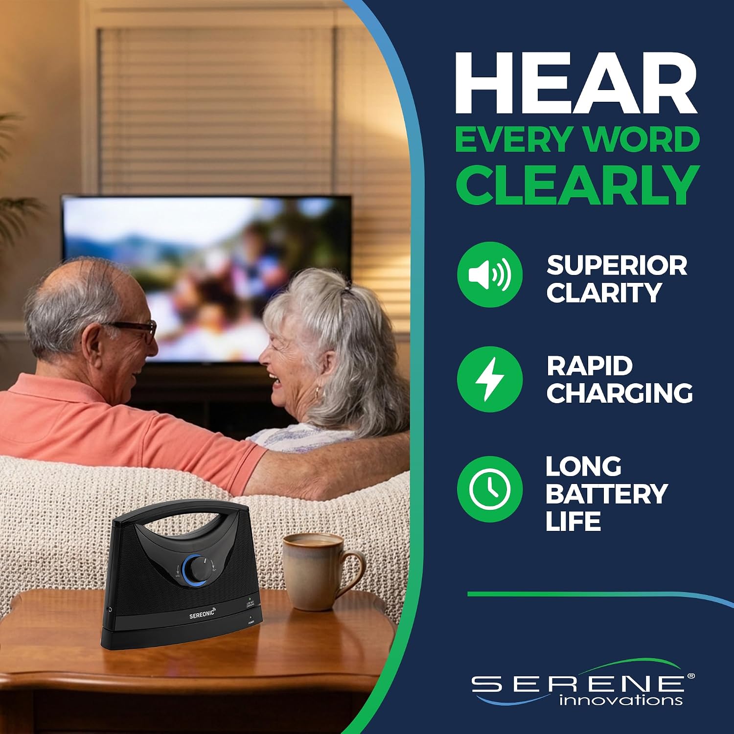 SEREONIC Portable Wireless Speakers for Smart TV - Ideal for TV Watching Without The Blaring Volume - Designed for Hard of Hearing, Elderly