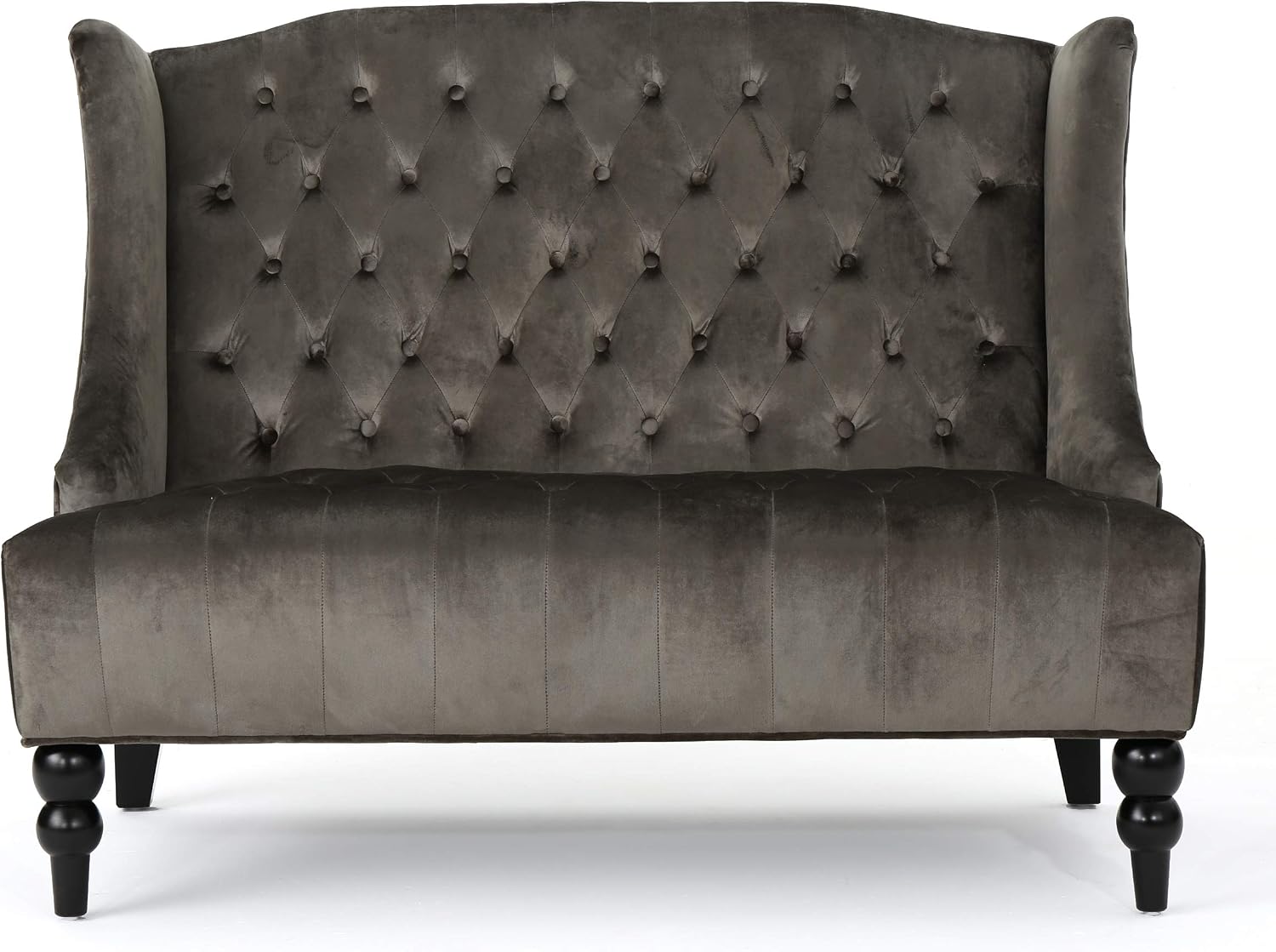 Christopher Knight Home GDFStudio Leona Modern Glam Tufted Velvet Wingback Loveseat, Gray and Dark Brown