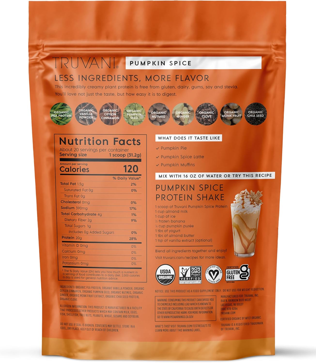 Truvani Organic Plant Based Protein Powder | Chocolate Peanut Butter