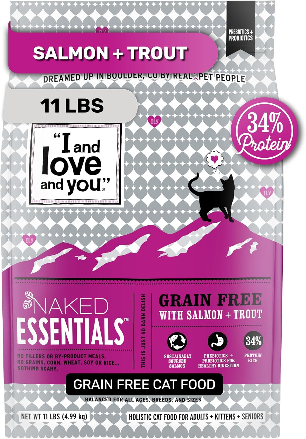 I and love and you Naked Essentials Dry Cat Food - Salmon + Trout - Grain Free, Real Meat, No Fillers, Prebiotics + Probiotics, 3.4lb Bag