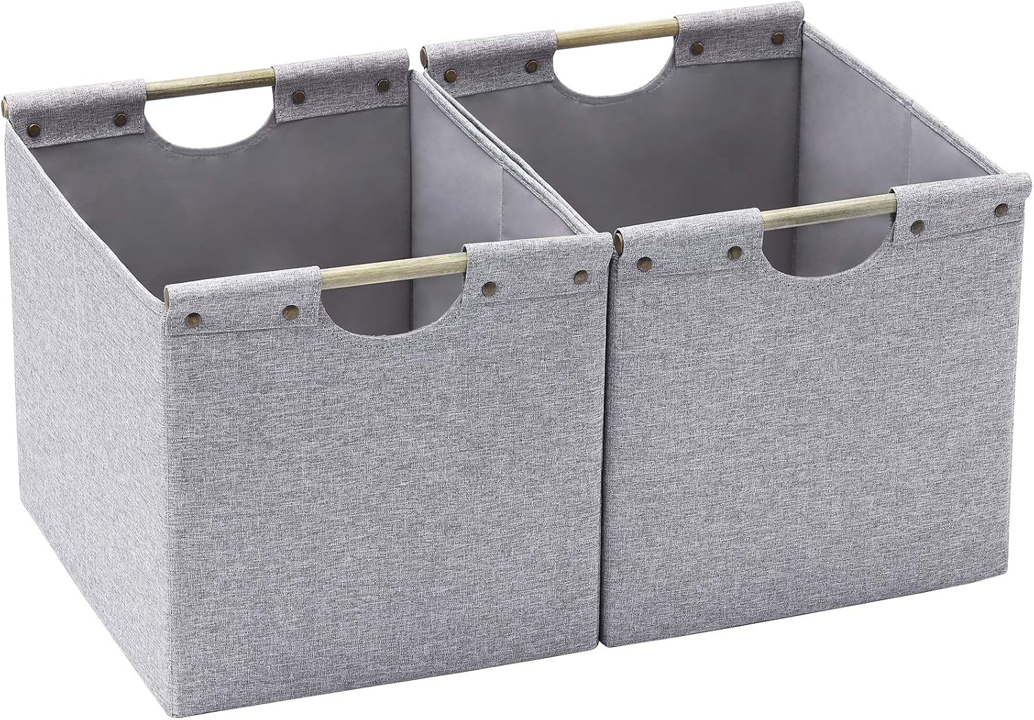HOONEX Large Collapsible Storage Bins, Linen Fabric, 2 Pack, Storage Baskets with Wooden Carry Handles and Sturdy Heavy Cardboard, for Home, Office