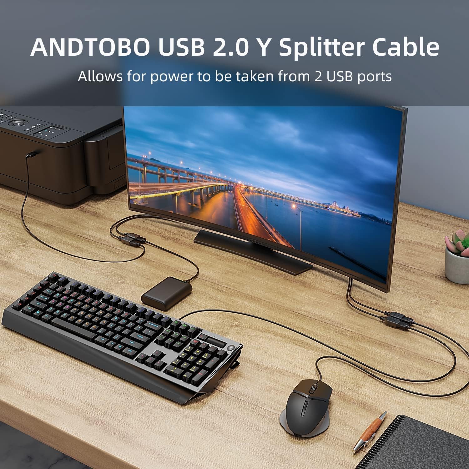 【2026 Upgraded】 USB 2.0 A Male to 2 Dual USB Female Jack Y Splitter Hub Power Cord Extension Adapter Cable (Not Supporting CarPlay and Android