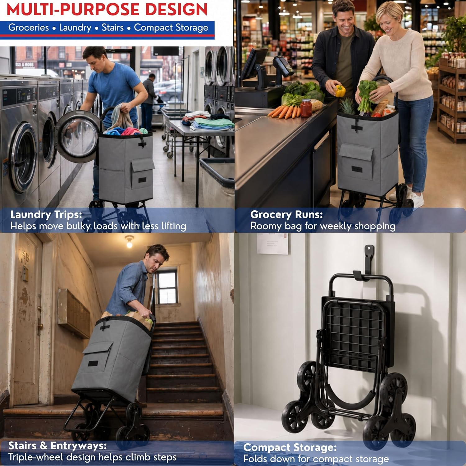Shopping Cart, Super Loading Grocery Trolley, 220 lbs Capacity