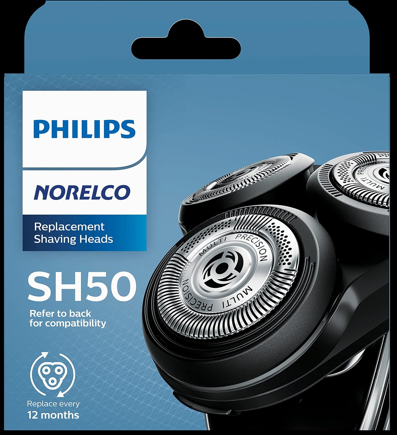 Philips Norelco Genuine Replacement Heads, 3 Count | 45 Self Sharpening MultiPrecision Blades, Compatible with Series 5000 - 6000 and AquaTouch, SH50/52