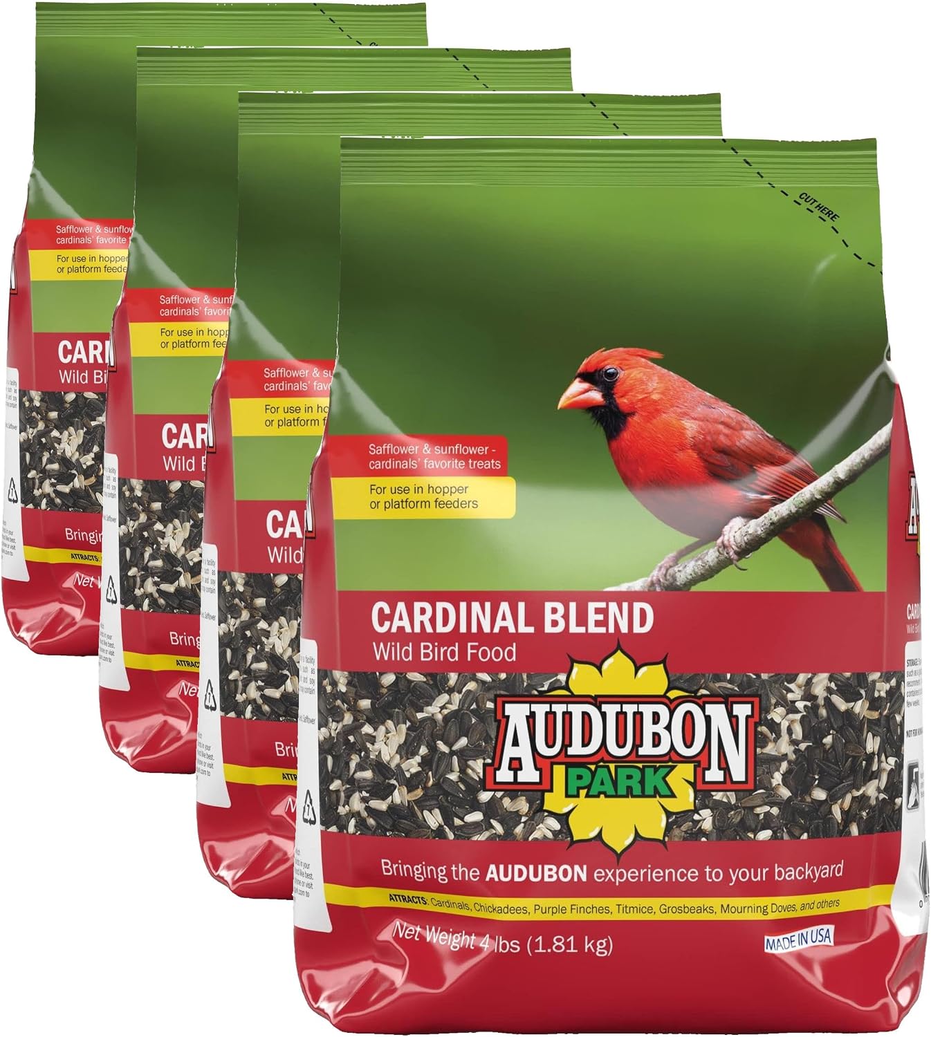 Audubon Park Cardinal Blend Wild Bird Food, Cardinal Bird Seed for Outside Feeders, 4-Pound Bag