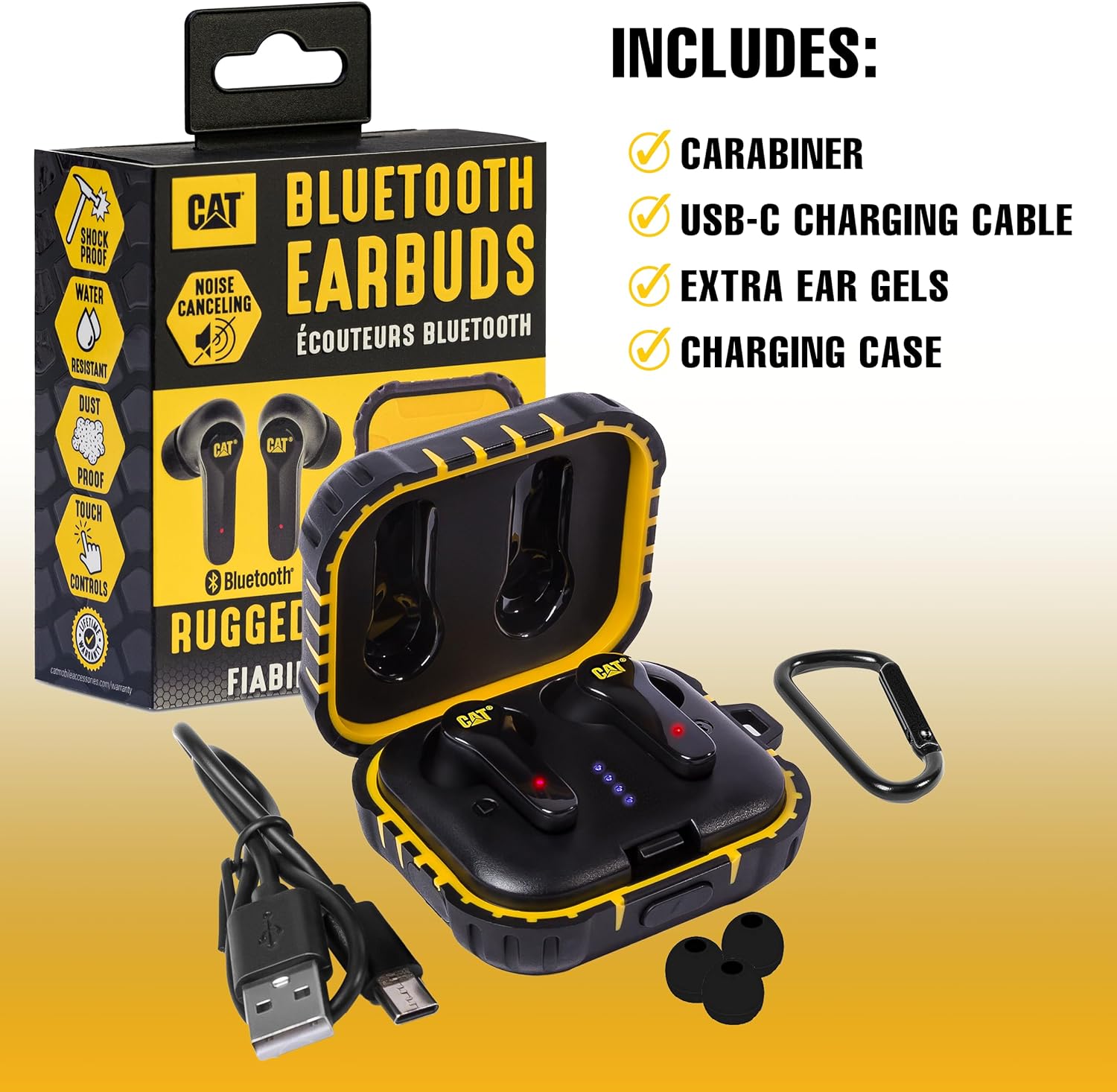 CAT Bluetooth Noise Canceling Ear Buds - Rugged Wireless Work Earbuds, Bluetooth Work Headphones, Dust Proof, Shock Proof, Water Resistant