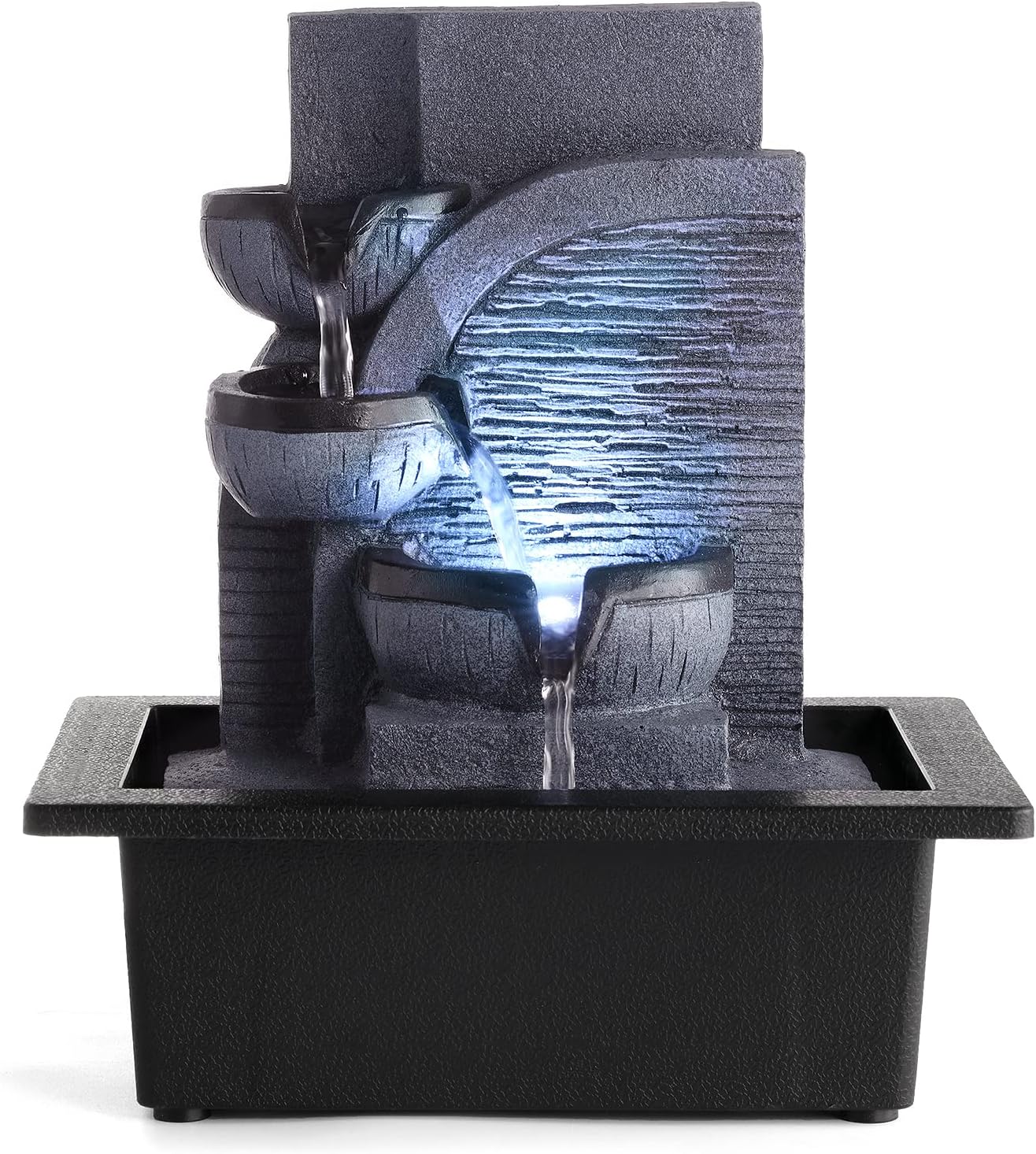 WICHEMI Indoor Water Fountain Tabletop Fountain Stacked Rock with LED Light | Relaxing Water Feature, Meditation Fountain, Soothing Sound, Stress Relief, For Home Office Bedroom Decor, 7.8"x7.8"x7.9"