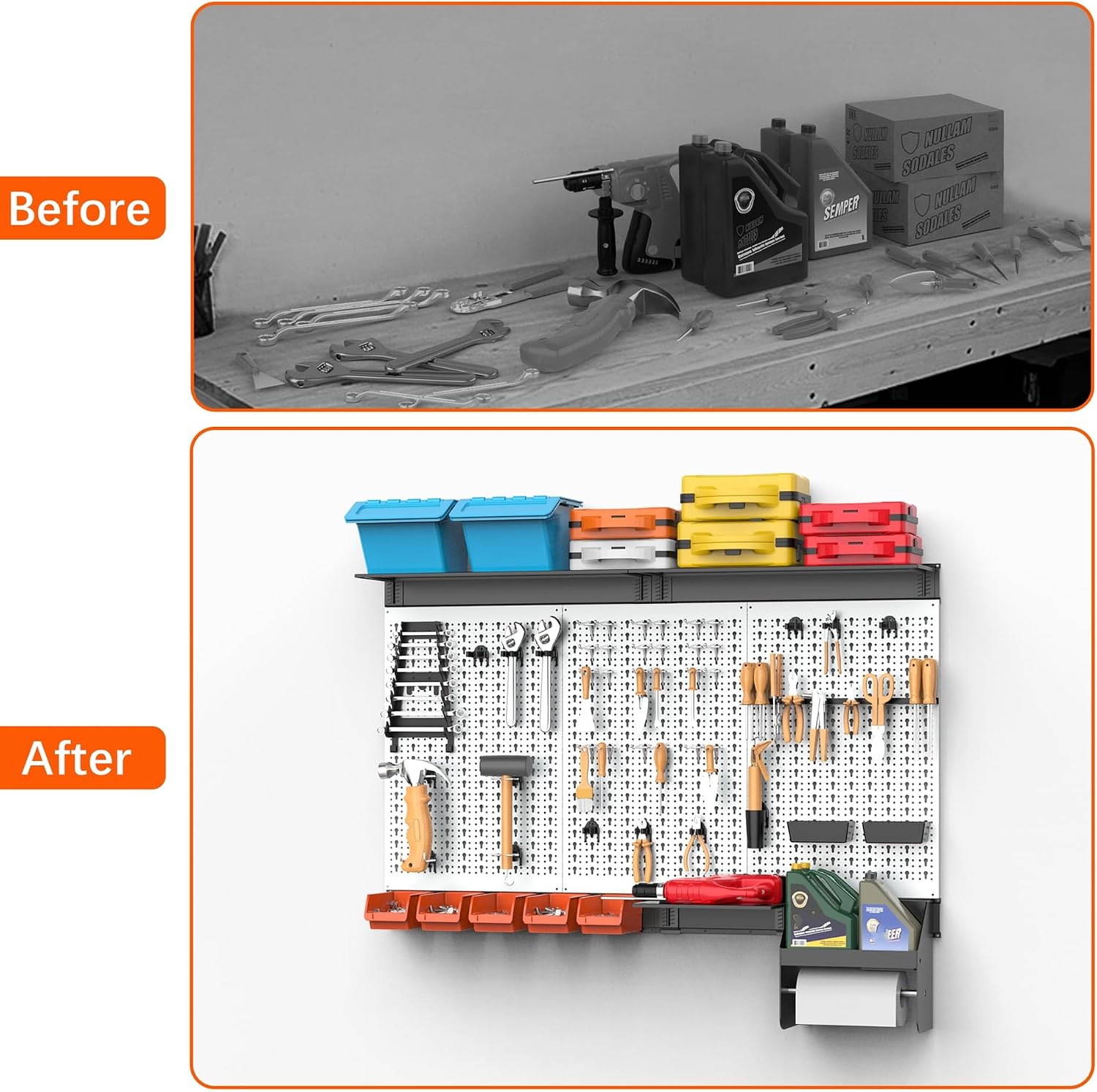TORACK Pegboard Wall Organizer Kit 48x24 in, Garage Metal Tool Pegboard