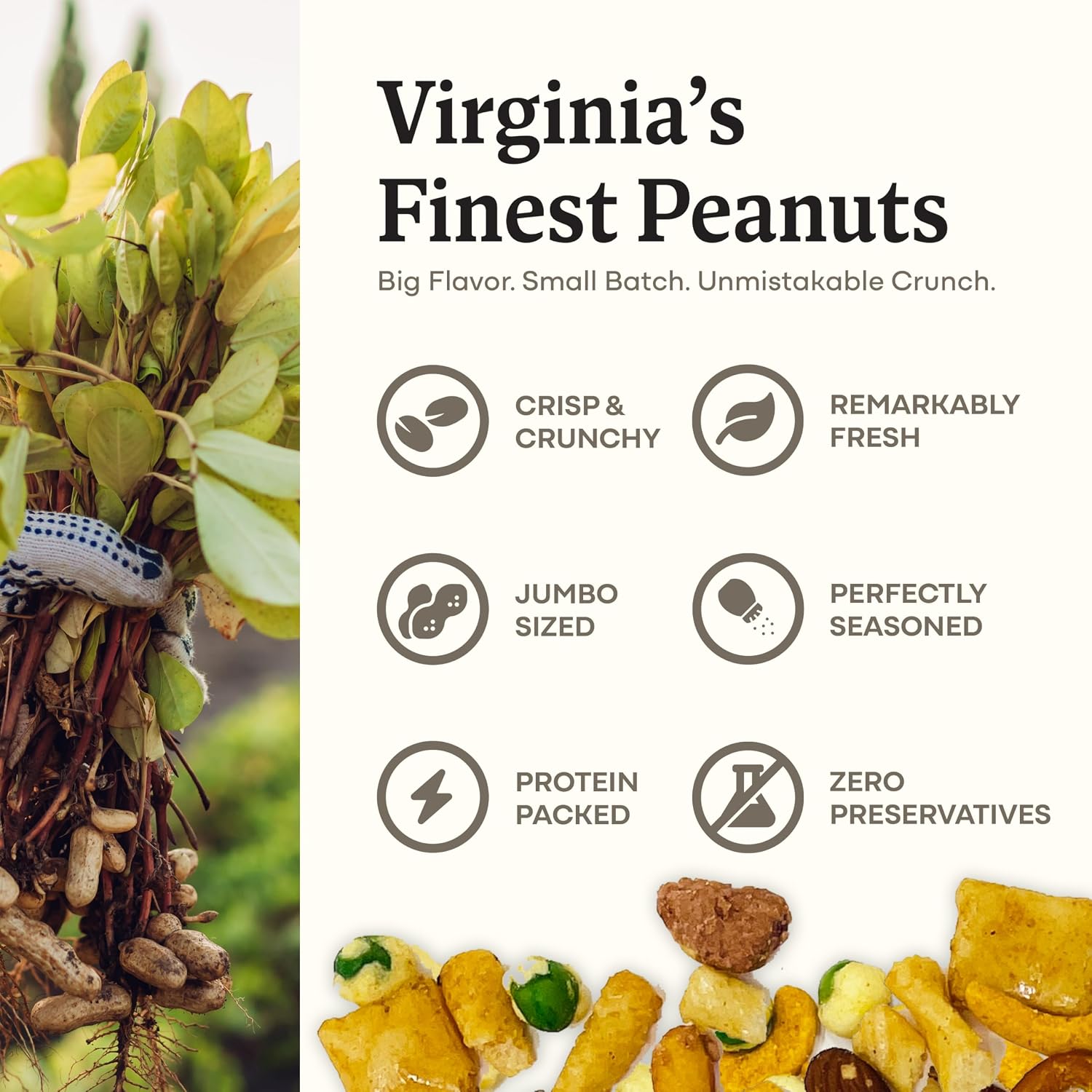 Belmont Peanuts Gourmet Sea-Salted Virginia Peanuts, 20 oz (1 Pack) – Only 3 Simple Ingredients, No Preservatives, 7g Protein – A Premium, Salty, Crunchy, Hand Seasoned Snack