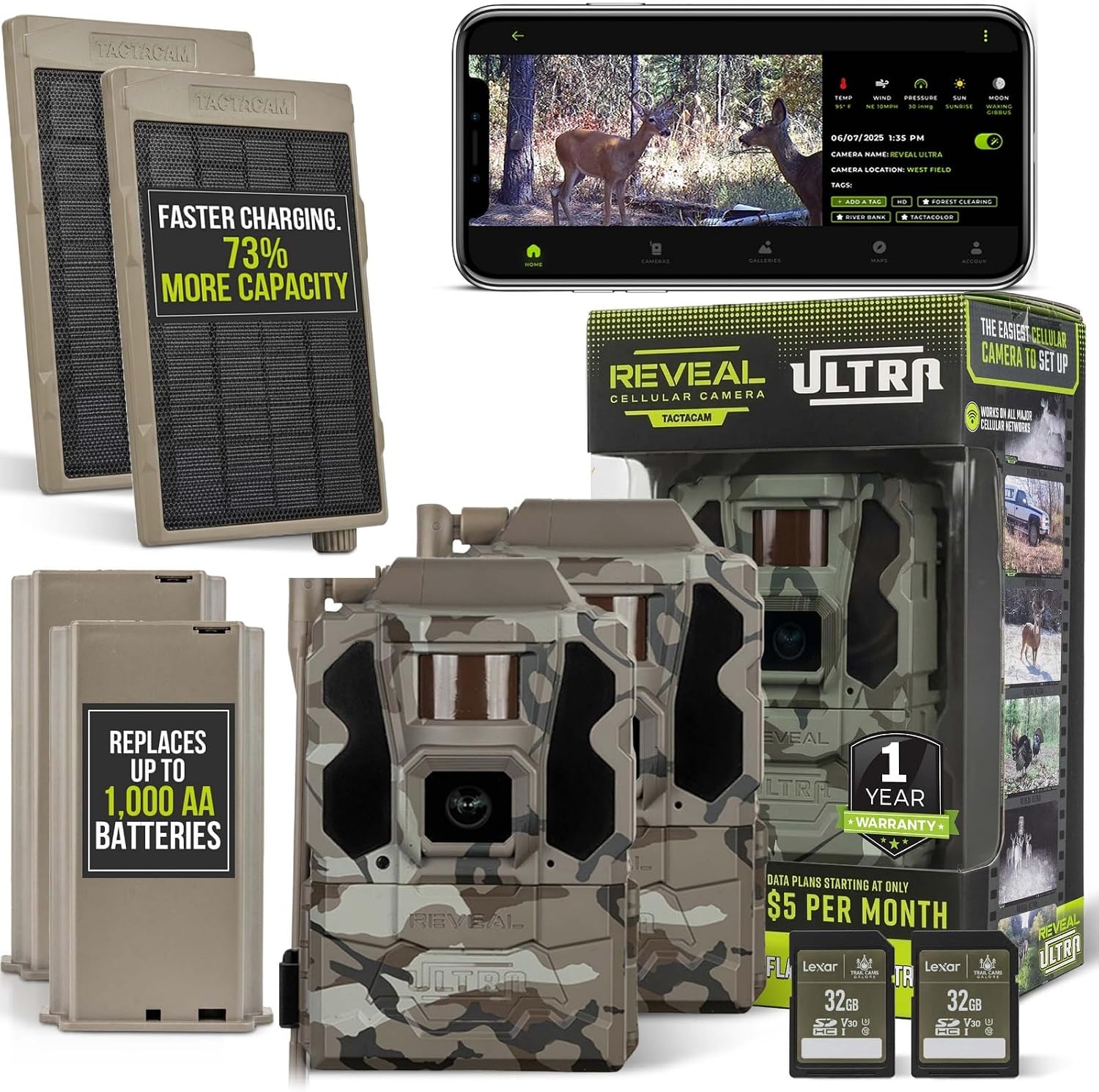 TACTACAM Reveal Ultra Cellular Trail Camera – 4K Photo, 1080P Video, Live Streaming, GPS, Low-Glow/No-Glow Flash, LTE – Includes Solar Panel