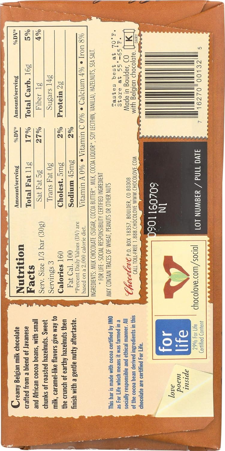 Chocolove Milk Chocolate Bar with Hazelnuts - 3.2 oz2