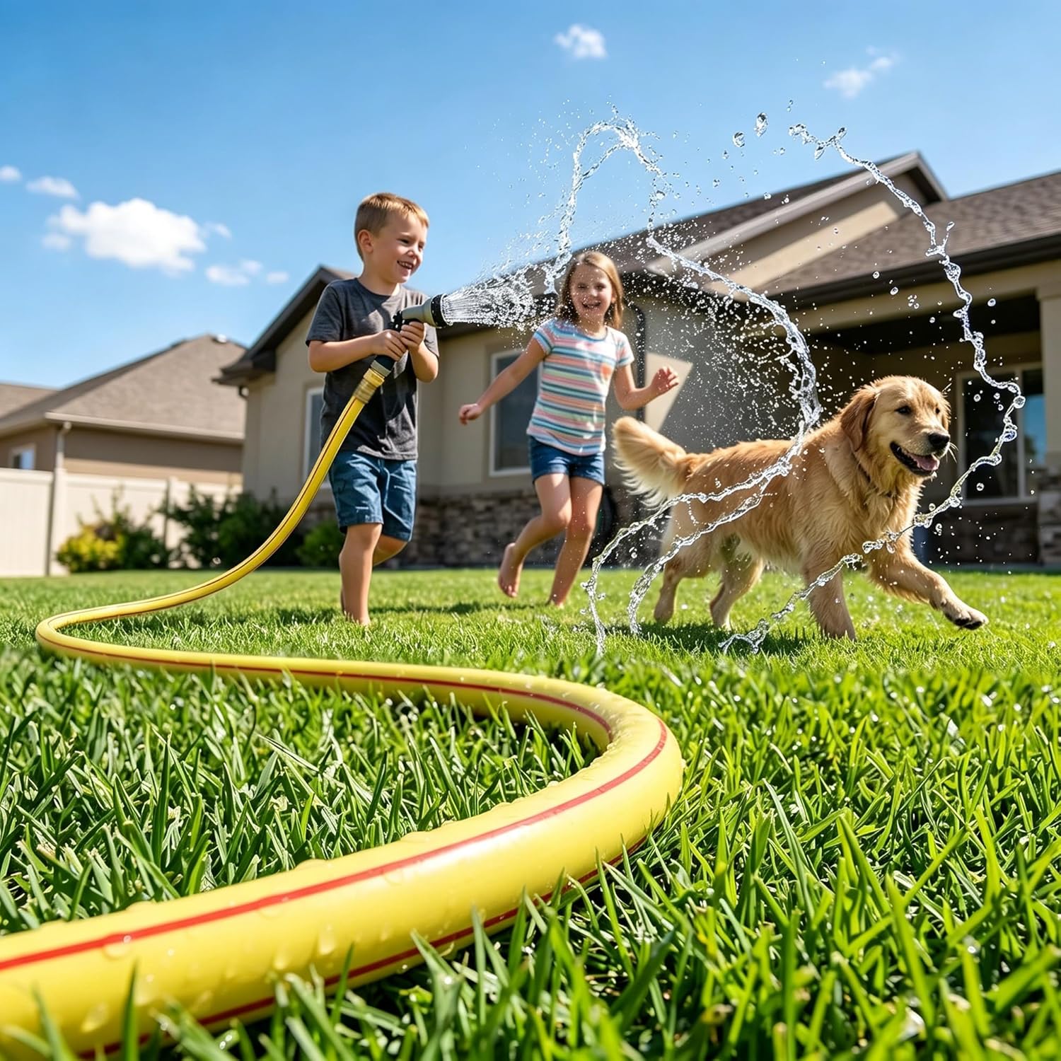 Lead-in Yellow Short Garden Hose 3/4 in. x 5 ft. -No Kink, Leak Free, Flexible, Male to Female Fittings -Heavy Duty Lightweight PVC Water Hose -150PSI Work & 500PSI Burst, for Reel Cart & Outdoor Use