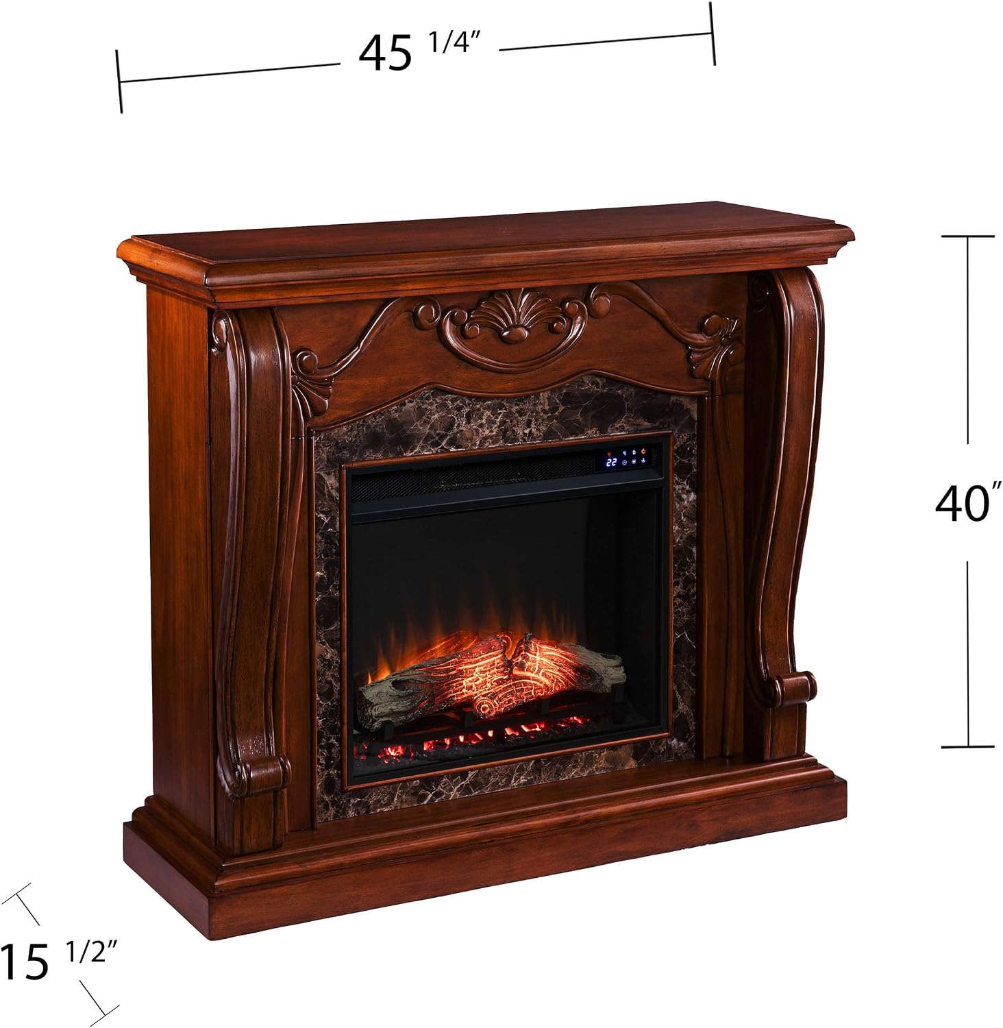 SEI Furniture Cardona Carved Wood & Faux Marble Electric Fireplace, New Walnut