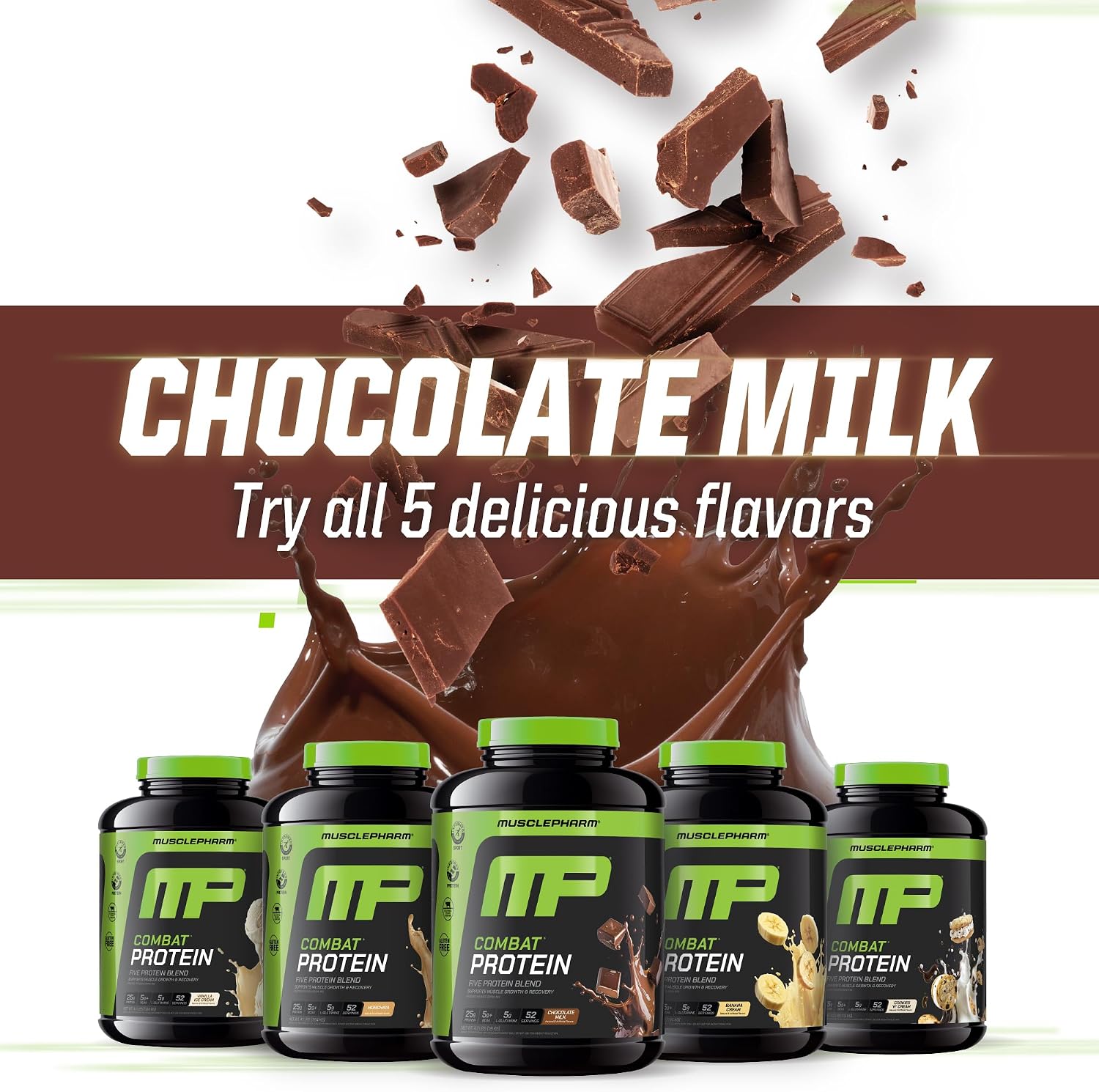 MusclePharm Combat Protein Powder Chocolate Milk - 4.2 lb - 52 Servings | Multi-Source Protein Blend, Chocolate Protein Shake, Lean Muscle Support
