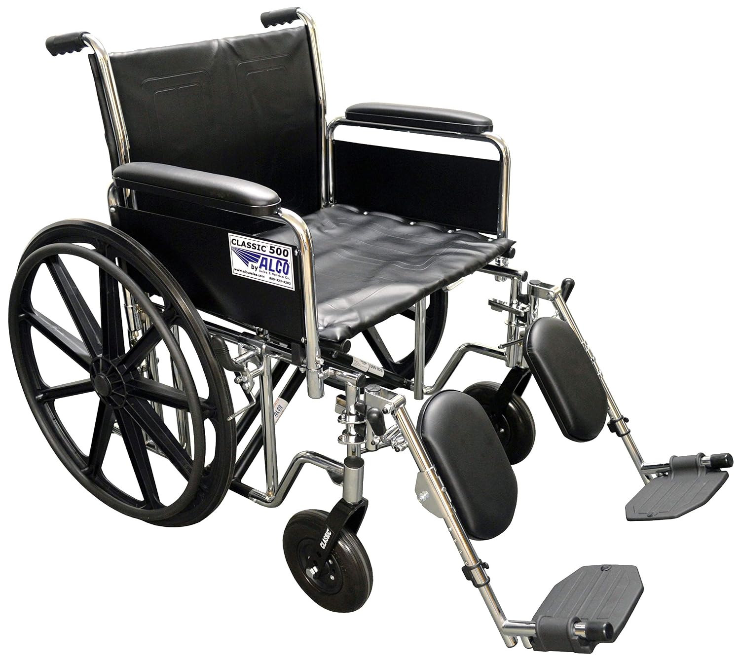 ALCO 22" Heavy Duty Chrome Wheelchair (500 lb. Weight Capacity) with Removable Full Arms