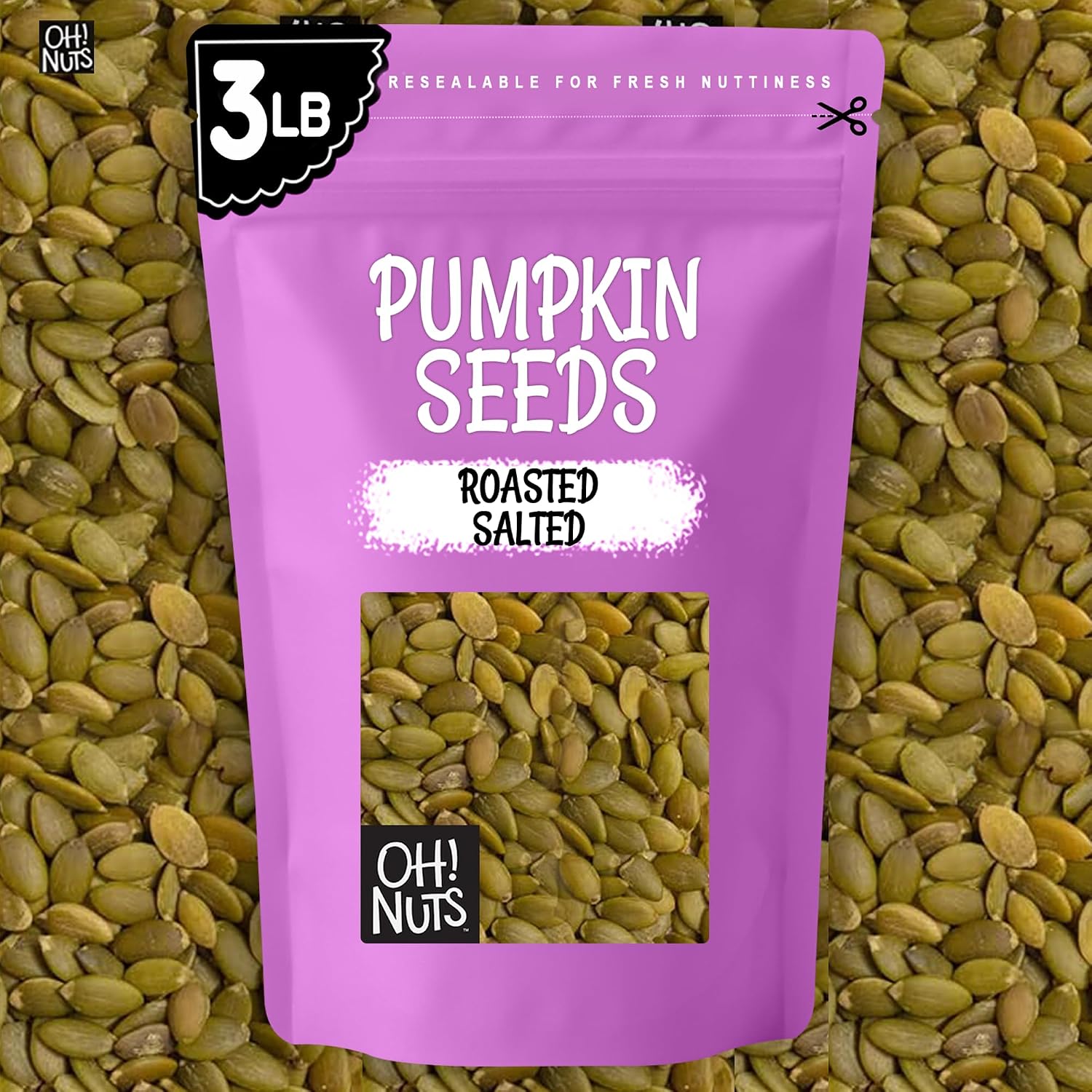 Oh! Nuts Roasted Pumpkin Seeds Salted Pepitas No Shell 2 Pound | Roasted salted pumpkin seeds no shell - Premium pepitas packed in NY - Resealable zip bag for freshness