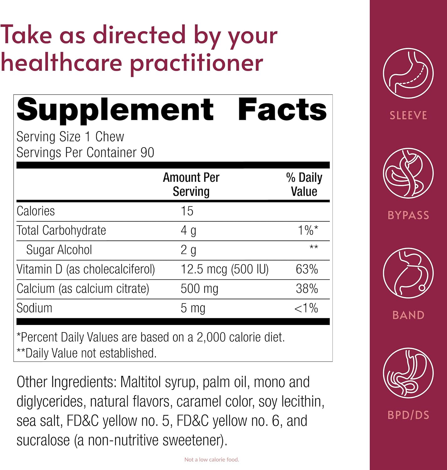 Bariatric Advantage Calcium Citrate Chewy Bites 500 mg - Highly Absorbable & Digestible - Vitamin D3 - Easily Chewable Calcium Supplement - Caramel Flavor - 90 Count