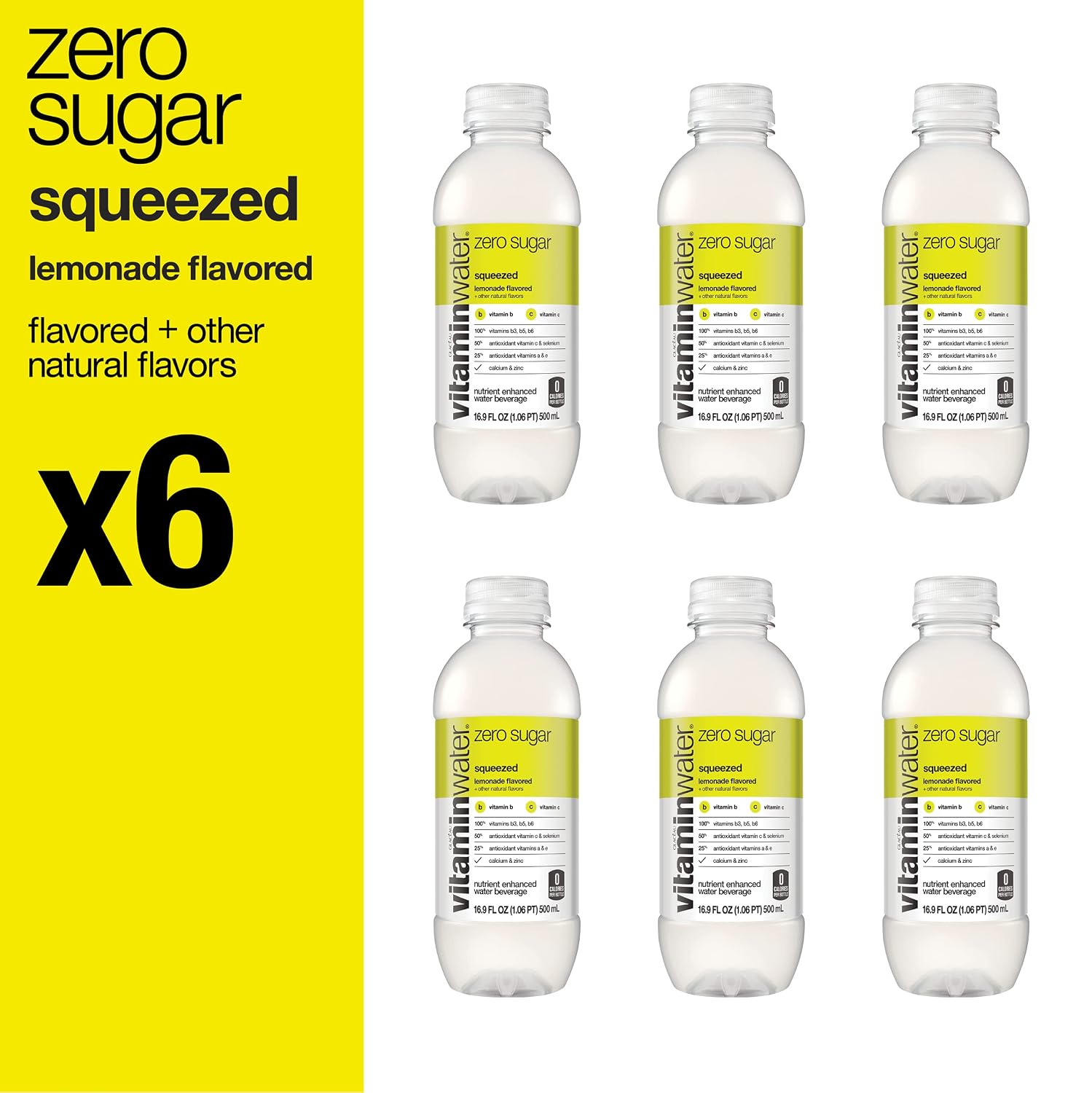 vitaminwater zero sugar squeezed Bottles, 16.9 fl oz, 6 Pack