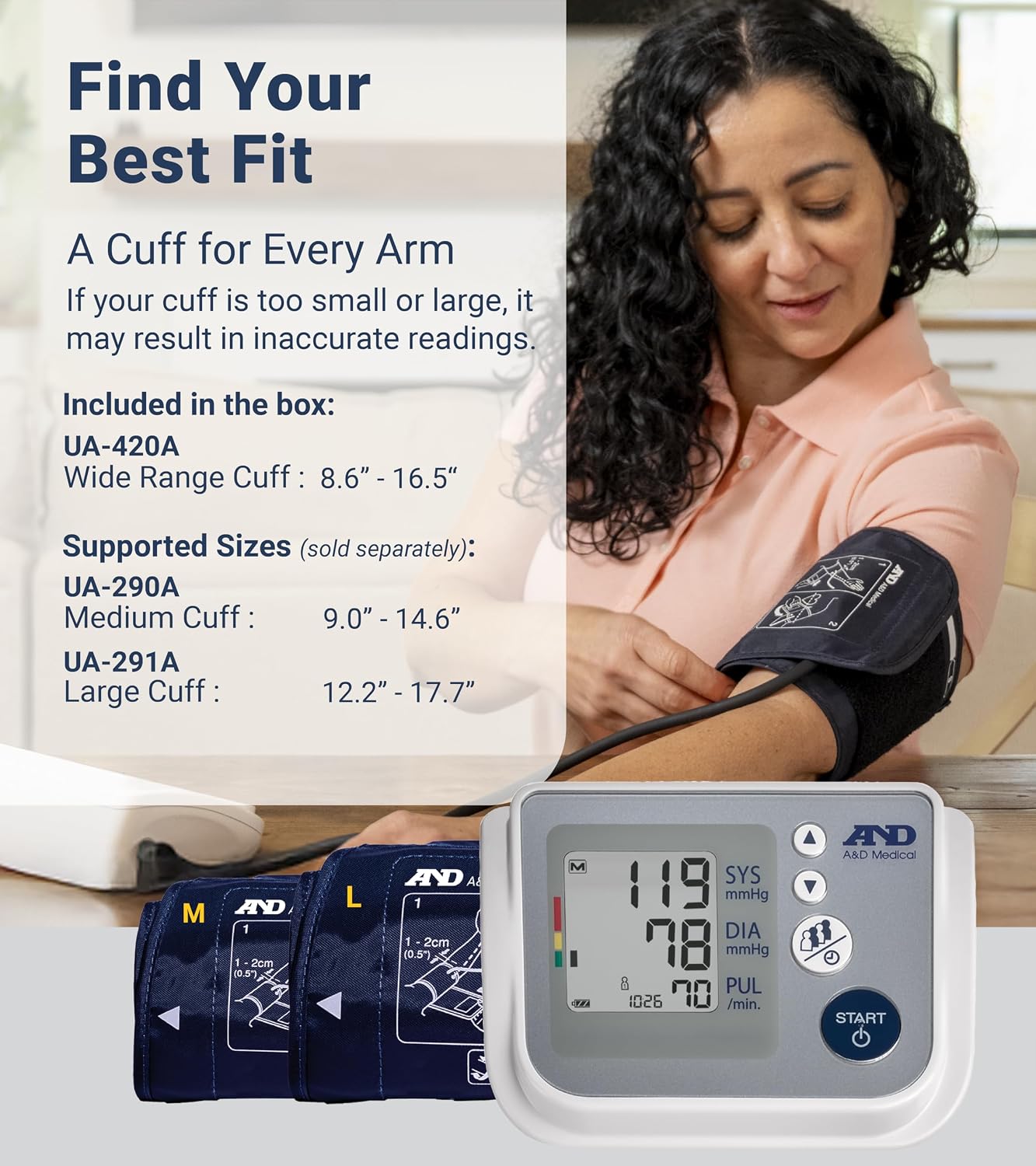 A&D Medical UA-767F Blood Pressure Monitor, 4 Users, Wide Cuff 8.6-16.5" | Wide-Range Cuff (8.6-16.5"), One Button Operation, 60 Readings Per User (4), Cuff Fit Detection Error, Includes 4 Batteries