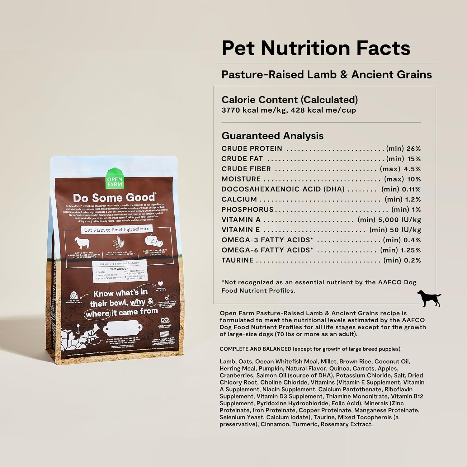 Open Farm Ancient Grains Dry Dog Food, Grass-Fed Beef Kibble, 11lb Bag