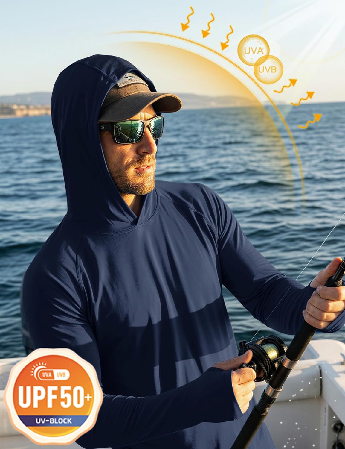MAGCOMSEN Men's Hooded UPF 50+ Sun Protection T Shirts Long Sleeve Athletic Fishing Shirts Rash Guards