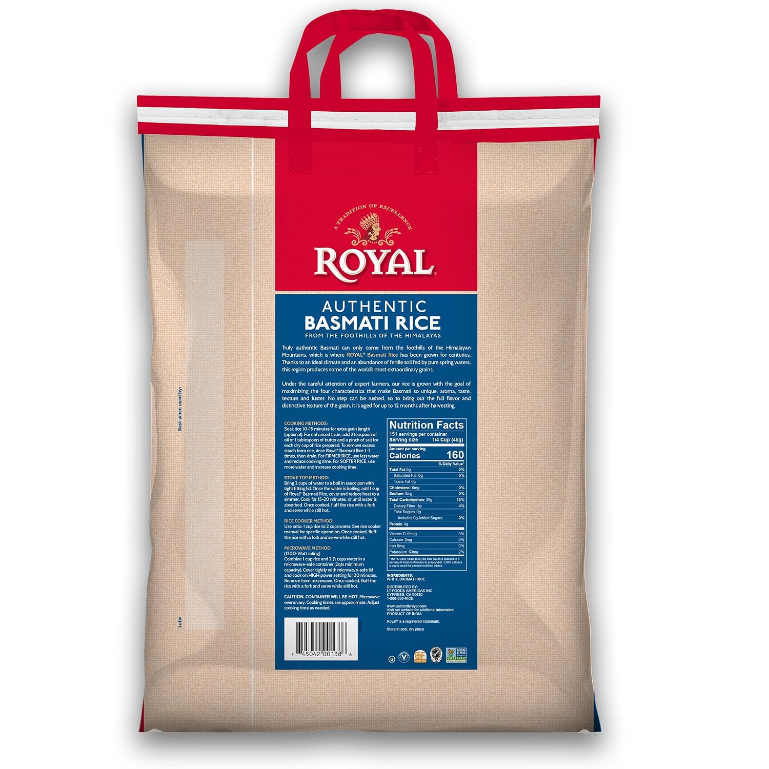 Authentic Royal - Naturally Aged Long Grain Indian White Basmati Rice - 20 Pound