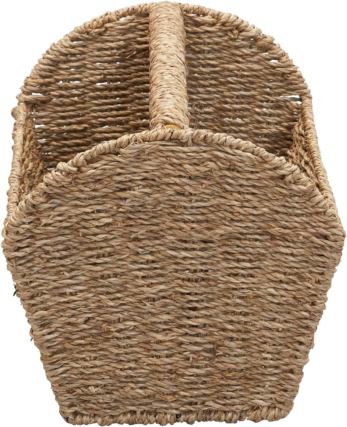 Household Essentials Wicker Magazine Rack, Handwoven Seagrass, Strong Metal Wire Frame, Built-In Handle and Divider, Lightweight, Contemporary, Great for Puzzle Books, Mail and More, Natural